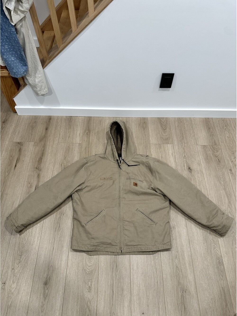 Vintage Carhartt J141 266 Jacket Full Zip Hooded Sherpa Lining Size XL Distress